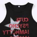 Star Print Side Cutout Tie Crop Tank Top-Outfit