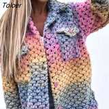 Single Breasted Print Jacket Women Winter Long Sleeve Turn Down Collar Female Outwear Casual Elegant Pocket Cardigan