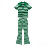 POLO Shirt With Striped Horn Pants Summer New Knitting Suit