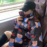 Cute Bear Full Print Loose Warm Jacket Hooded Street Casual Long Sleeve Zip Cardigan Kawaii Sweet Woman Coat 2022