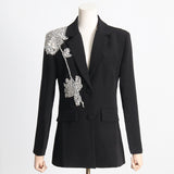 Toloer New Ins Temperament Heavy Industry Nail Bead Three-Dimensional Flower Splicing Loose Show Thin Elegant Suit Jacket Female-Outfit