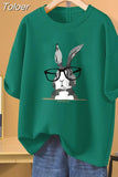 100% Cotton L-5XL Plus Size T Shirt Bunny Print O Neck Tshirt Short Sleeve Women Top Basic Summer Couple Solid T