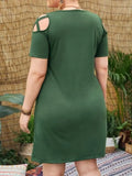 O-Neck Sleeveless Solid Hollow Out Mini Plus Size Casual