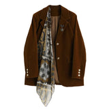 Women Pattern Printed Velvet Blazer New Lapel Long Sleeve Loose Fit Jacket Fashion Tide Spring Autumn 2023