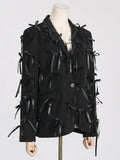 Toloer Spring New Fashion Personality V Collar Long Sleeve Three-Dimensional Bow Splicing Design Sense Small Suit Jacket Female-Outfit