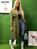 Mesh Cascading Ruffles Extra-long Coat for Women Zipper Up Long Sleeve Slim Jackets Autumn Winter High Waist