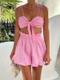 Sexy Backless Crop Top Set Of Two Pieces For Women Summer Bodycon High Wasit Shorts Set Female Fashion Pink Shorts