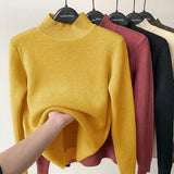 Warm Korean Plus Velvet Sweater Woman Knitwear Turtleneck Thicken 2022 Knitted Pullovers Casual Fleece Lined Tops