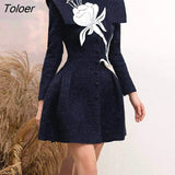 Tweed Dress Women 2023 Autumn Winter White Flower Long-sleeve Bodycon Dresses Vintage O-neck Party Vestidos