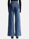 Fashion Women's Jeans High Waist Cross Contrast Color Hollow Out Metal Button Straight Denim Pants Summer 2023 New