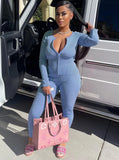 Casual Rib Zip Up Long Sleeve Slim Top And Skinny Pants 2 Piece