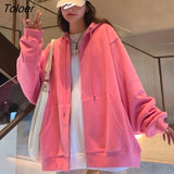 Hat Hoodies Women Zip-up Spring Autumn Front Pocket Loose Korean Style Trendy Casual Students Elegant Chic All-match