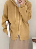 Korean Fashion Cardigan Women Single-breasted Long Sleeve Top Drawstring Hooded Knitted Sweater Coat Cardigan Crop
