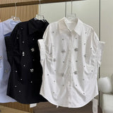 High-Stock Design Feeling Heavy Industry Nail Embroidery Shirt Loose Apparent Thin Age Shirt Shirt Women Short