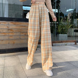 Pants Women Wide Leg Loose 4XL Plus Size Slacks Trousers Checkered High Elastic Waist All-match Girl 2021 Spring
