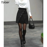 Black Elegant Vinatge Chic High Waist Skirts Women Irregular Patchwork Short Skirts 2022 Solid A-Line Skirt Fashion