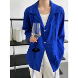 Notched Neck Texture Shirt Sunscreen Blue White Spring Summer Long Sleeve Pocket Women