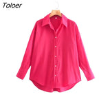 New Women Simply Candy COlor Single Breasted Poplin Shirts Office Lady Long Sleeve Blouse Roupas Chic Chemise Tops