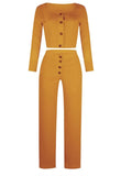 Ribbed Crop Top and High Waist Pants 2pc