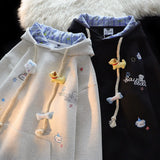 Little Bear Lattice Hoodie Women's Autumn And Winter New Loose Lazy Design Couple Open Shirt