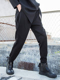 High Elastic Waist Black Casual Spliced Trousers New Loose Fit Harem Pants Women Fashion Tide Spring Autumn 2023