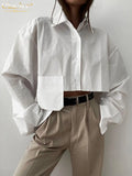 Autumn Fashion Chic White Women Blouse Sexy Lapel Long Sleeve Crop Shirts Lady Streettop Woman Blusas Clothing