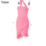 Ruffles Halter Neck Strapless Mini Bodycon Dress Summer Sexy Sleeveless Backless Party Dresses Club Outfit