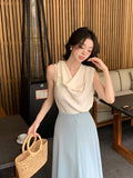 Xixi 13 Line 2025 Summer New Temperament Collar Tie With Small Shirt Sleeveless T-Shirt Top Female
