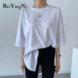 8 Colors Oversized T-shirt Female Cotton High Quality Harajuku Casual Loose T Shirt Women Split Tshirts Black Pink