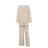 Crepe Split Wide Leg Pants Set Women Elegant Loose Long Sleeve O-Neck Top Pants Suit Female 2022 Spring Lady Fashion