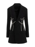 2023 NewAutumn And Autumn Fashion Casual Long Sleeve Solid Color Slim Patchwork Bling Rhinestone Blazer Coat Women's
