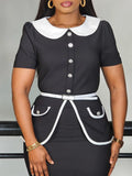 Women's New Summer Short-Sleeved Fashion Temperament OL Tongle Color High-Waisted African