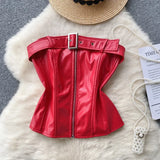 Women's Top 2025 New Sexy Breast-Skin Locomotive Suit With Hot Babes Short-Cut Umbilish T-Shirt