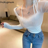 Blusas Mujer De Moda Fashion Woman Tshirts Sexy Slash Neck Long Sleeve Tunic T-shirts Korean Tees Temperament Y2k
