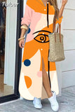 For Women 2023 Spring Summer Casual Loose Print Long Shirt Dress Button Up Long Sleeve Midi Elegant Vintage