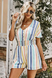Stripe V-Neck Smocked Waist