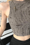 Distressed Tank Top Womans Y2k Streetwear Sleeveless T Shirts 2023 Summer Fashion Cropped Tees