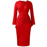 Women's 2025 Autumn/Winter Fashion V-Neck Long Sleeves Solid Colored Flawed Buffet OL Tongle African