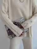 Women Casual Knitted Suits Elegant O-Neck Pullover Tops And Wide Leg Trousers 2 Piece Set 2022 Fashion Warm