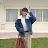 2021 Denim Coat And Thickening And Velvet Lamb Wool Cotton Clothes Female Winter Clothes Loose Bf Short Style And Thick Denim Cotton Clothes-Outfit