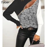 of Women's Casual Colorblock Contrast Lace Zip Front Long Sleeve Top & Daily Tee Europe America Fashion Casual