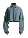 Toloer 2024 New Niche Design Feel Tooling Wind Denim Jacket Women's High Waist Loose Show Thin Short Jacket-Outfit
