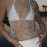 2025 Explosion Women's Bubble Beads Net Yarn Perspective Sexy Sleeveless Vest
