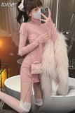 Mini Dress for Women Lace Up Tunic Knitted Robe Vestido Feminino Fashion Korean Bodycon Y2k Dresses Temperament Robe