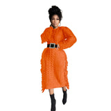 Toloer New Women's Long Tassel Edge Wool Dress-Outfit