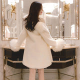 Winter Imitation Mink Fur Jacket Women Loose Fur Collar Thick Warm OverCoat Female Plush Mid-length Woolen Coat