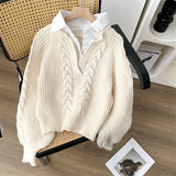 Autumn And Winter Splicing Women's Shirt Wear Design Niche Collar Loose Jaflage Shirt Fake