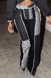 Black Contrast Color Tassels High Waist Straight