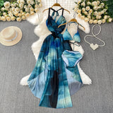 Style Temperament Tie V-Neck Hanging Neck Dress Women's Summer Waist Irregular Dress With Swimsuits