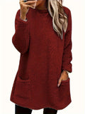 Women's Autumn And Winter New Long-Sleeved Round-Neck Casual Loose Plush Wear Pocket Top
